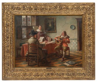 Fritz Wagner, Swiss 1872-1967, oil on canvas, "Making Music", 23 3/4 x 29 1/2 in. (60.3 x 74.9 cm.),