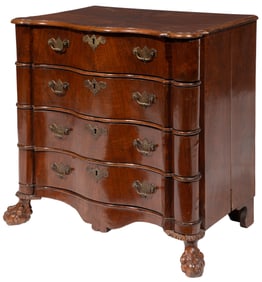 Dutch Carved Mahogany Serpentine Chest of Drawers