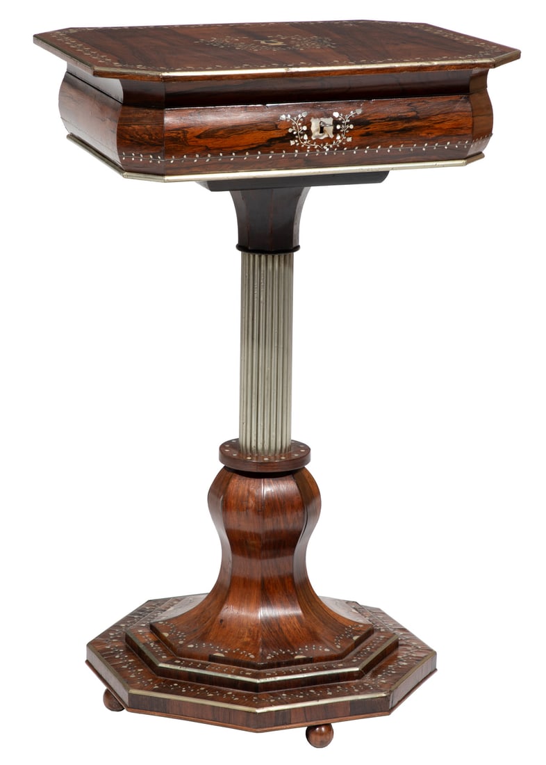 Austrian or German Mother of Pearl Inlaid Rosewood Work Table (1 of 6)