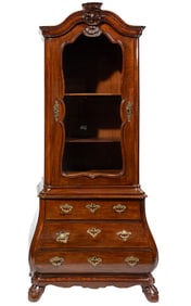 Dutch Carved Walnut Bombe' Vitrine