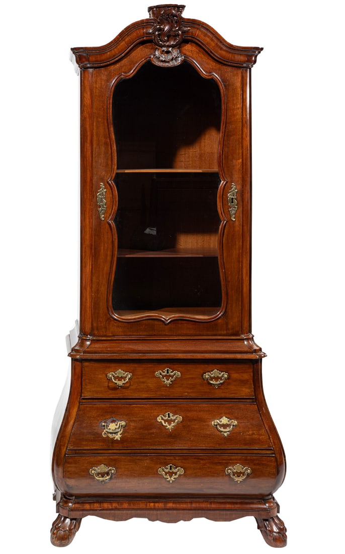 Dutch Carved Walnut Bombe' Vitrine (1 of 4)
