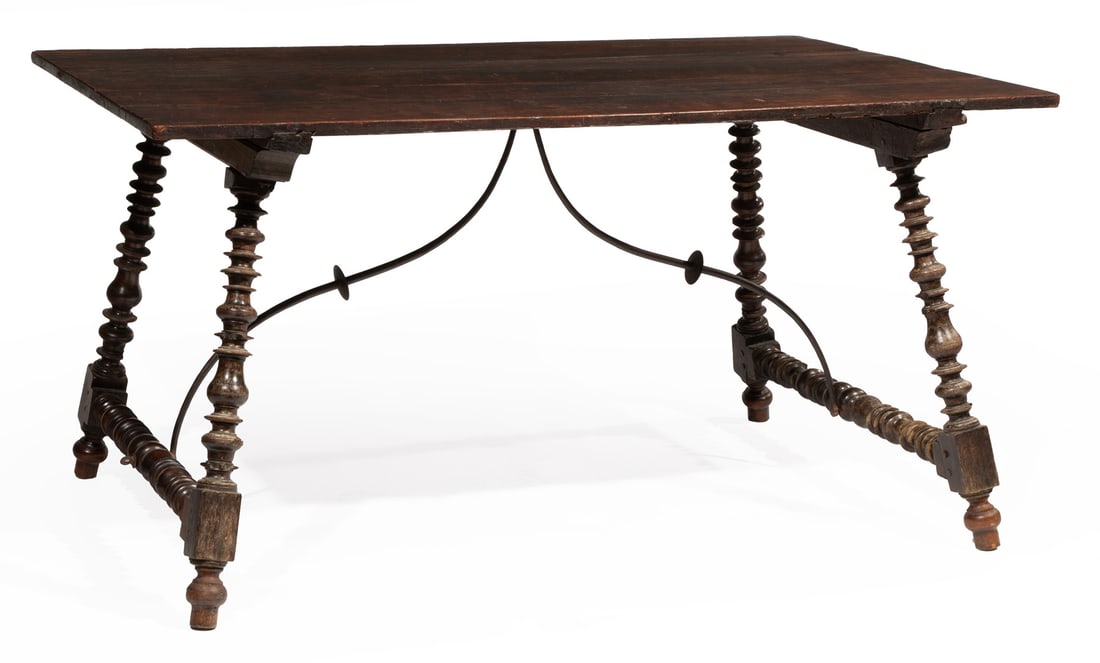 Spanish Carved Walnut and Wrought Iron Refectory Table (1 of 5)