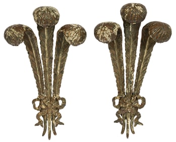 Pair of French Bronze Plume Sconces