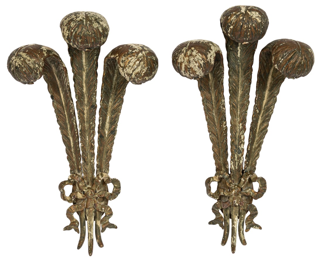 Pair of French Bronze Plume Sconces (1 of 2)