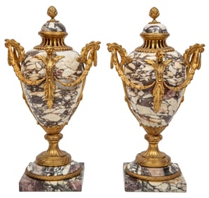 Pair of Napoleon III Gilt Bronze-Mounted Marble Cassolettes