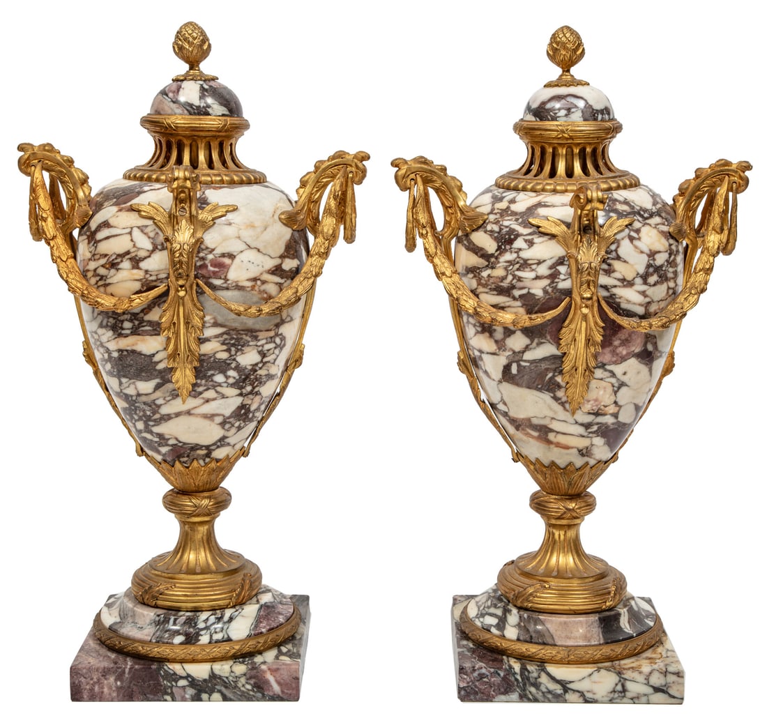 Pair of Napoleon III Gilt Bronze-Mounted Marble Cassolettes (1 of 6)