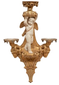 Large Empire-Style Carved Giltwood and Painted Three-Shelf Figural Bracket