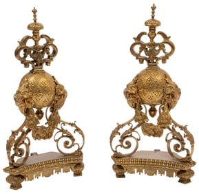 Pair of French Rococo Gilt Bronze Chenets