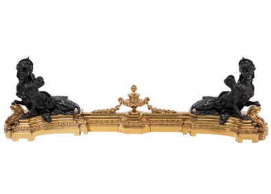 Large Empire-Style Gilt and Patinated Bronze Figural Fireguard