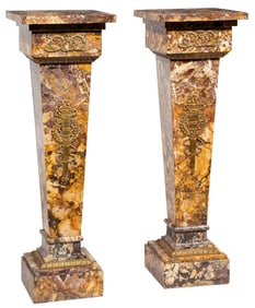 Pair of Louis XVI-Style Bronze Mounted Marble Pedestals