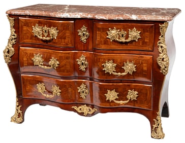 Louis XV Bronze Mounted Rosewood and Parquetry Commode en Tombeau