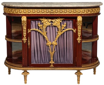 French Belle Epoque Bronze Mounted Mahogany Demilune Commode