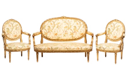 Louis XVI-Style Carved Giltwood Salon Suite
