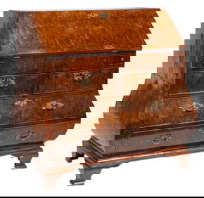 Dutch Rococo Burl Walnut Bombe Slant Front Bureau