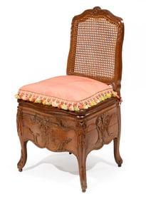 French Provincial Carved Walnut Commode Chair