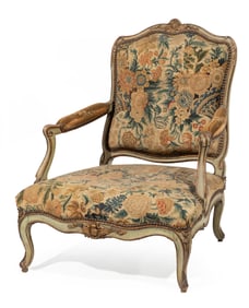 Louis XV-Style Parcel Gilt and Cr?me Peinte Fauteuil