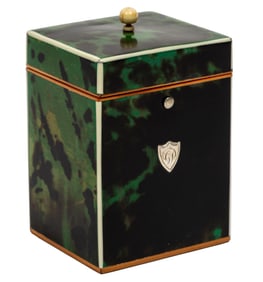 Diminutive Georgian Green Tortoiseshell Tea Caddy