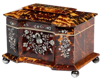 George III Mother-of-Pearl Inlaid Tortoiseshell Tea Caddy