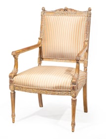 Neoclassical-Style Carved Giltwood Fauteuil