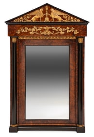 Empire Bronze-Mounted and Ebonized Burlwood Mirror
