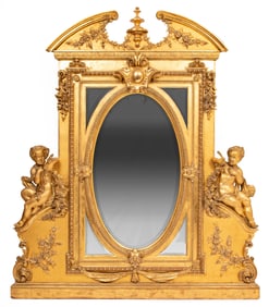 Monumental Napoleon III Giltwood Overmantel Mirror