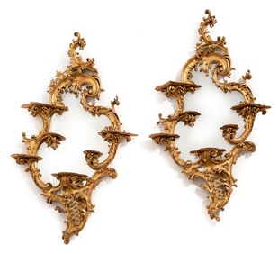 Pair of Antique French Rococo-Style Giltwood Bracket Mirrors