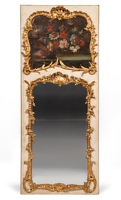 Louis XV Giltwood Creme Peinte Trumeau Mirror