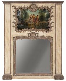 Continental Creme Peinte and Gilt Trumeau Mirror