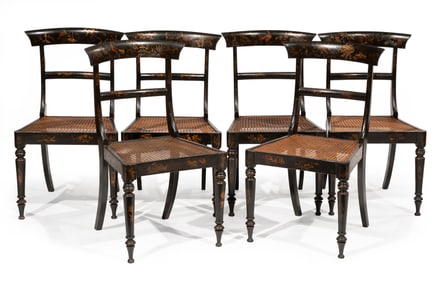 Set of Six Regency Chinoiserie Decorated Side Chairs