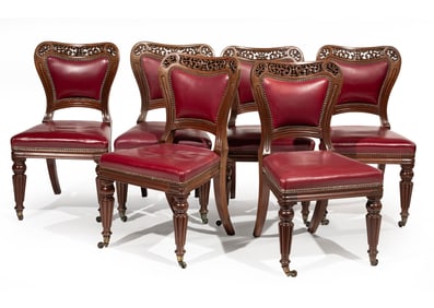 Set of Six Regency Carved Mahogany Side Chairs