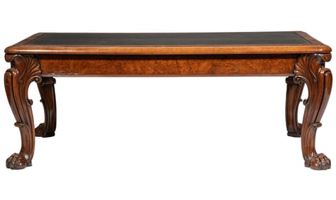 William IV Burl and Carved Walnut Library Table