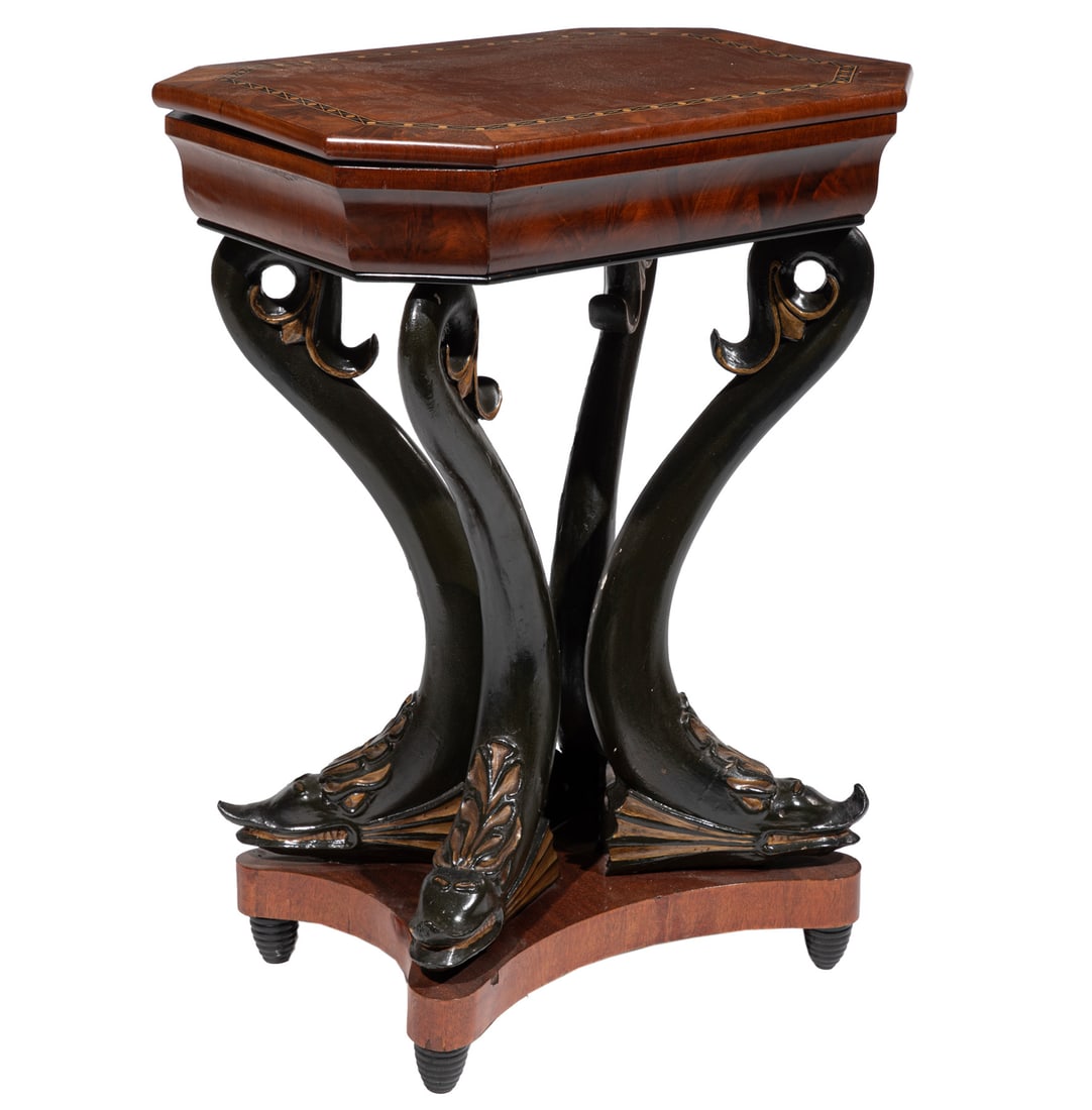 Regency-Style Inlaid Mahogany and Ebonized Sewing Stand (1 of 5)