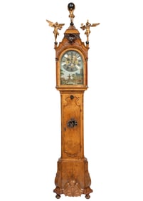 Fine Dutch Baroque Burl Walnut Automaton Tall Case Clock