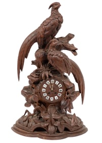 German Black Forest Carved Walnut Clock