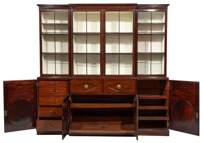 Fine Georgian Mahogany Breakfront Secretary Bookcase
