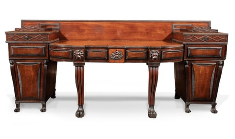 Monumental William IV Carved Mahogany Pedestal Sideboard