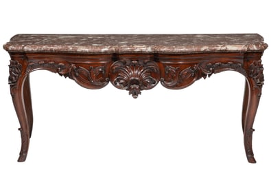 George III-Style Carved Walnut Serpentine Console