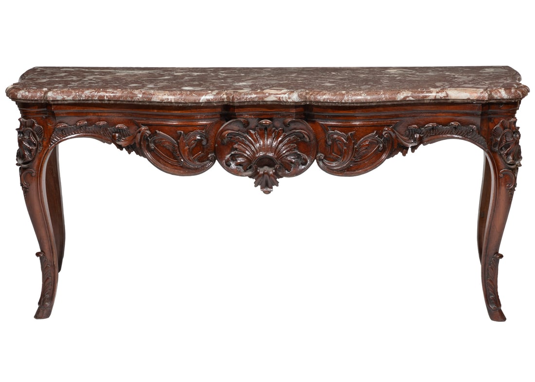 George III-Style Carved Walnut Serpentine Console (1 of 3)