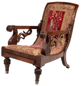 Fine English Regency Carved Mahogany Easy Chair