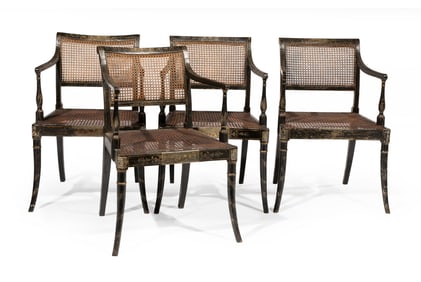 Set of Four Regency Gilt and Paint-Decorated Armchairs