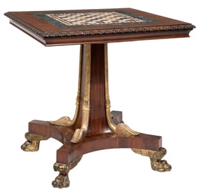 Regency Parcel Gilt Carved Mahogany and Rosewood Games Table