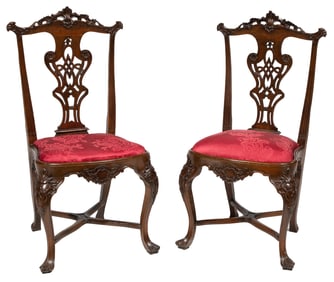 Pair of Portuguese Carved Mahogany Sidechairs