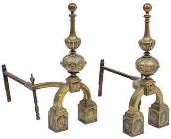 Pair of Antique English Brass Andirons