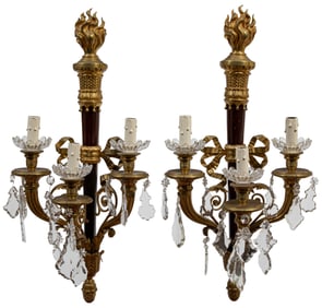 Four Napoleon III Gilt and Enameled Bronze Three Light Sconces