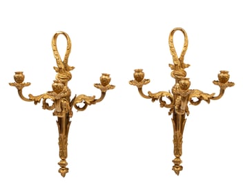 Pair of Empire-Style Gilt Bronze Three Light Sconces