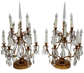 Pair of French Gilt-Bronze and Crystal Nine Light Girandoles