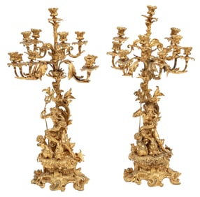 Pair of Large Napoleon III Gilt Bronze Ten-Light Figural Candelabra
