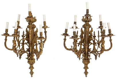 Group of Four Louis XVI-Style Gilt Bronze Six-Light Sconces