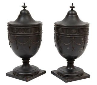 Pair of Regency-Style Mahogany Knife Urns