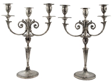 Pair of Georgian Sterling Silver Three-Light Candelabra in the Neoclassical Taste